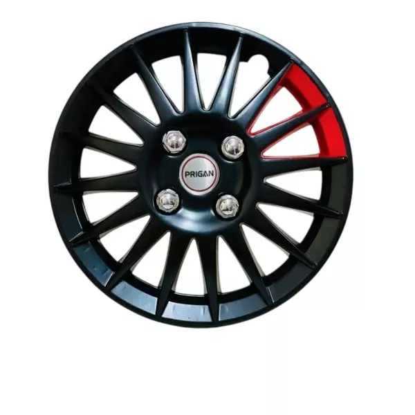Prigan Camry Car Wheel Cover 350 mm (14 inch) High-Grade ABS Black & Twin Red for Passenger Vehicle (Set of 4 Pcs)