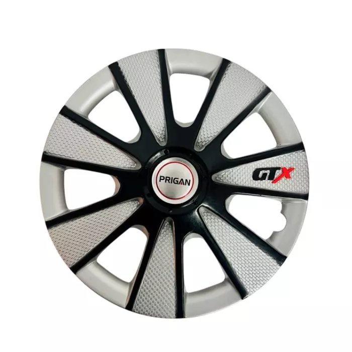 Prigan GTX Reverse Car Wheel Cover 325 mm (13 inch) High-Grade ABS Silver & Black for Passenger Vehicle (Set of 4 Pcs)