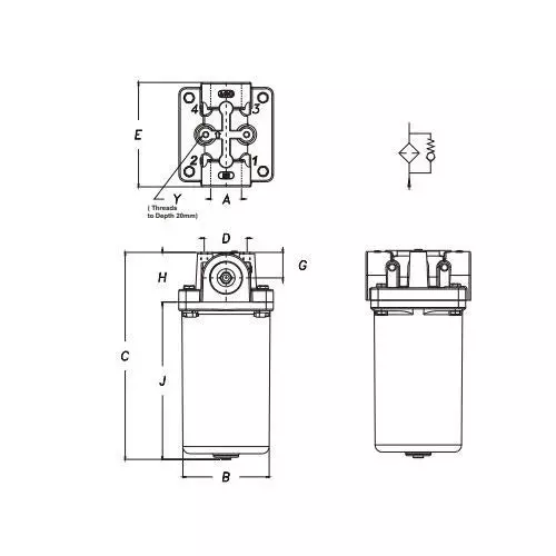 Hydroline Hydraulic Filter 20 Bar Operating Pressure 150 LPM Flow Capacity, HFR-20-10B25