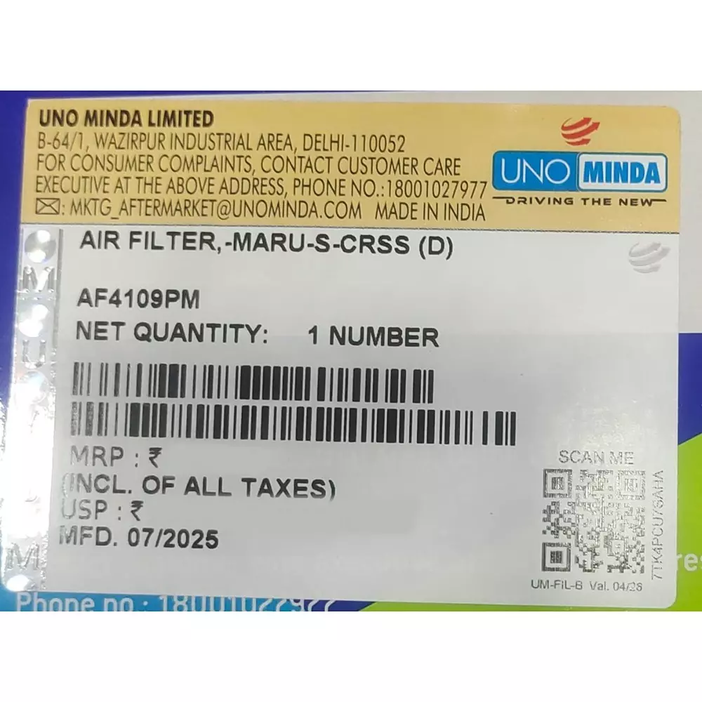 uno-minda-air-filter-plastic-synthetic-paper-body-black-white-color-for-maruti-suzuki-s-cross-af4109pm
