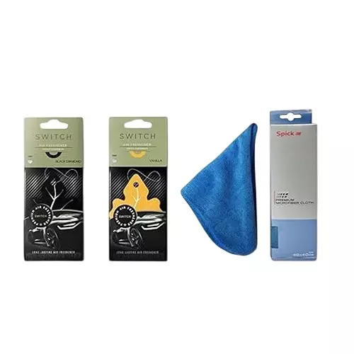 Switch Premium Car Air Freshener Black Diamond & Vanilla Fragrance Combo + Microfiber Cloth, SPICK-893900