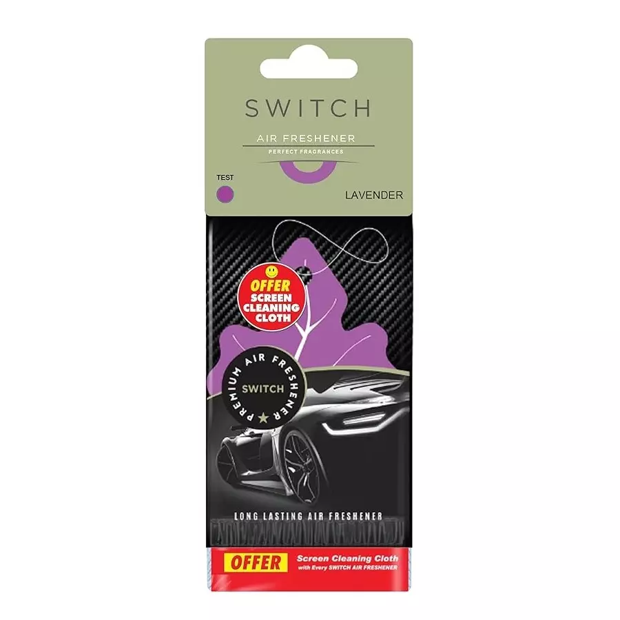 Switch Premium Car Air Freshener Lavender Fragrance + Screen Cleaning Cloth Combo