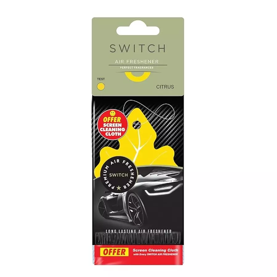 Switch Premium Car Air Freshener Citrus Fragrance + Screen Cleaning Cloth Combo