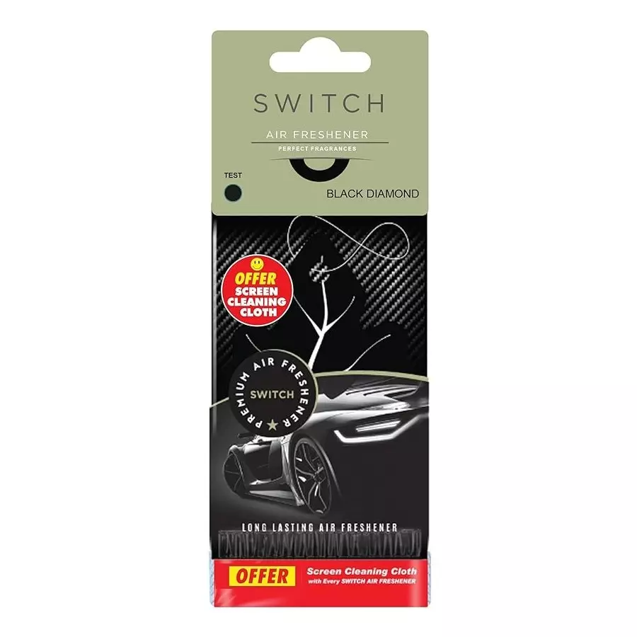 Switch Premium Car Air Freshener Black Diamond Fragrance + Screen Cleaning Cloth Combo