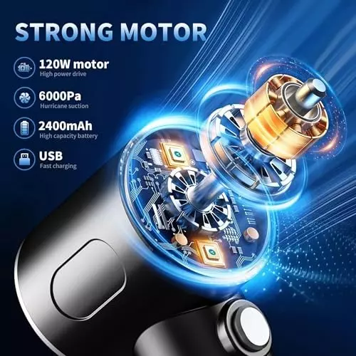 MECRAAF 3-in-1 Car Mini Vacuum Cleaner with Blower 120 W HEPA Filter Rechargeable Battery 6000 PA Suction Black, 3 IN1