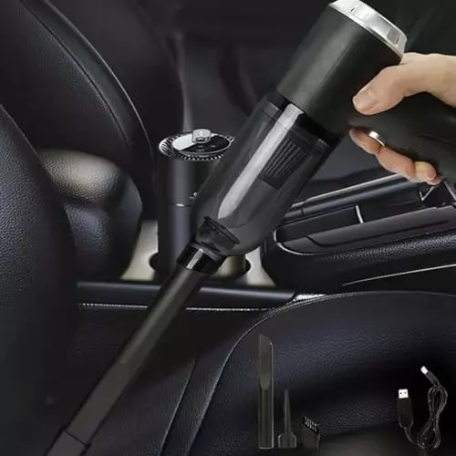 MECRAAF 3-in-1 Car Mini Vacuum Cleaner with Blower 120 W HEPA Filter Rechargeable Battery 6000 PA Suction Black, 3 IN1
