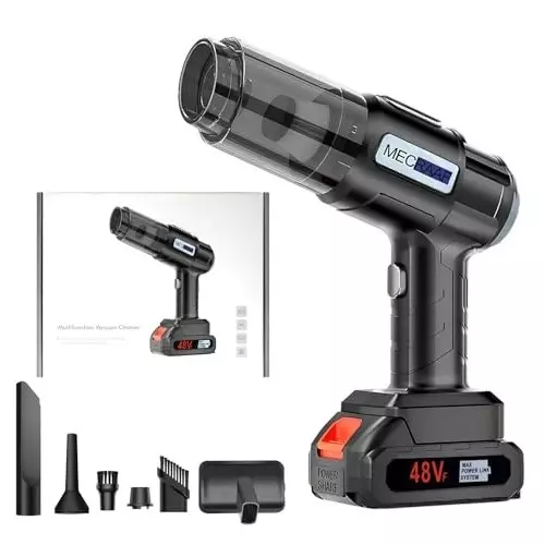 MECRAAF 3-in-1 Mini Vacuum Cleaner / Compressed Air Duster / Air Blower Kit Brushless Motor HEPA Filter 48 V Black, 7 IN 1