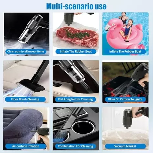 MECRAAF 3-in-1 Mini Vacuum Cleaner / Compressed Air Duster / Air Blower Kit Brushless Motor HEPA Filter 48 V Black, 7 IN 1