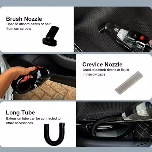 MECRAAF Handheld Car Vacuum Cleaner Kit 12 V 340 ml Capacity 4.2 m Length Black, DC VAC