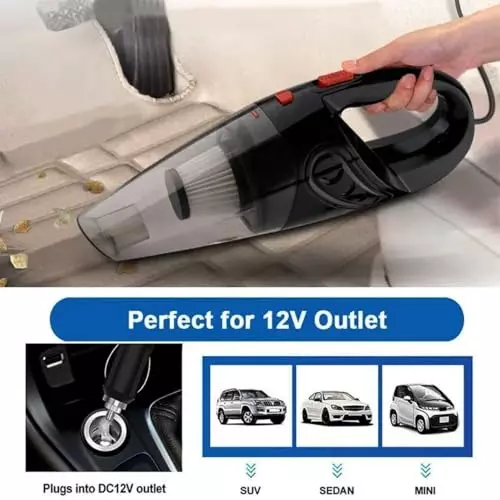 MECRAAF Handheld Car Vacuum Cleaner Kit 12 V 340 ml Capacity 4.2 m Length Black, DC VAC