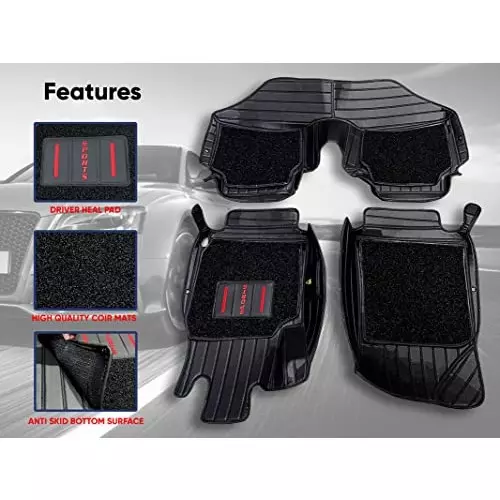 Auto Pearl 9X Car Floor Mats Luxury Leatherite Black Compatible For Maruti Suzuki Alto Std (2005 2010), 9DMAT_BLK_Alto_STD_2005_2010