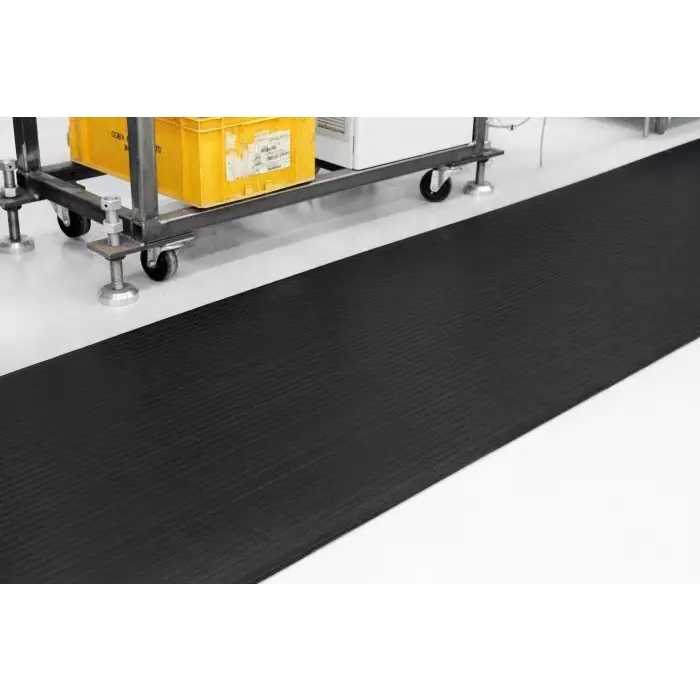 Coba Europe Black Anti-Slip Natural Rubber Floor Mat Wide Fluted Ribs Finish 10mx0.9mx3 mm, RR010010W