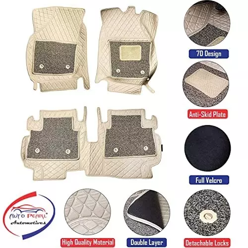 Auto Pearl 7D Car Floor Mats Luxury Leatherite Beige Compatible For Skoda Rapid Type-1 (2011-2014), 7DMats_BEIGE_RapidType-1_2011_2014