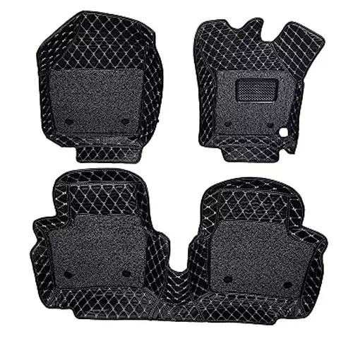 Auto Pearl 7D Car Floor Mats Luxury Leatherite Black Compatible For Hyundai I10 Nios, 7DMAT_BLK_I10NIOS