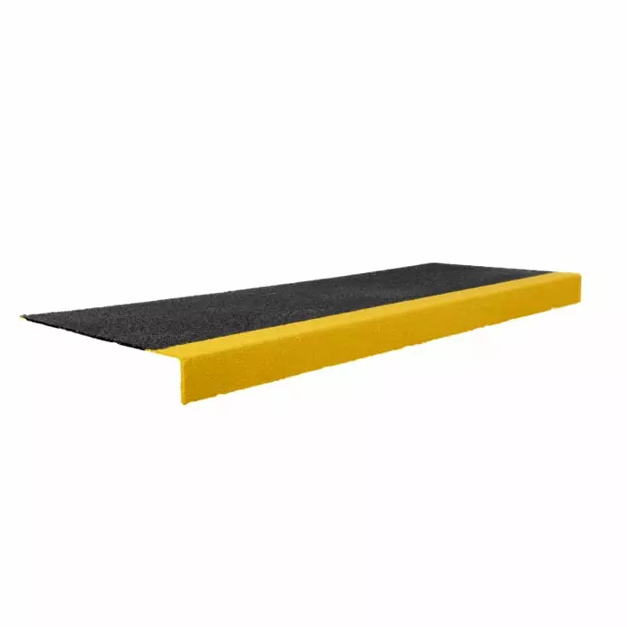Coba Europe Floor Mat Black/Yellow Stair Tread Glass Fibre Reinforced Plastic Silicone Carbide Edge Protection Solid Finish, GRP010704S