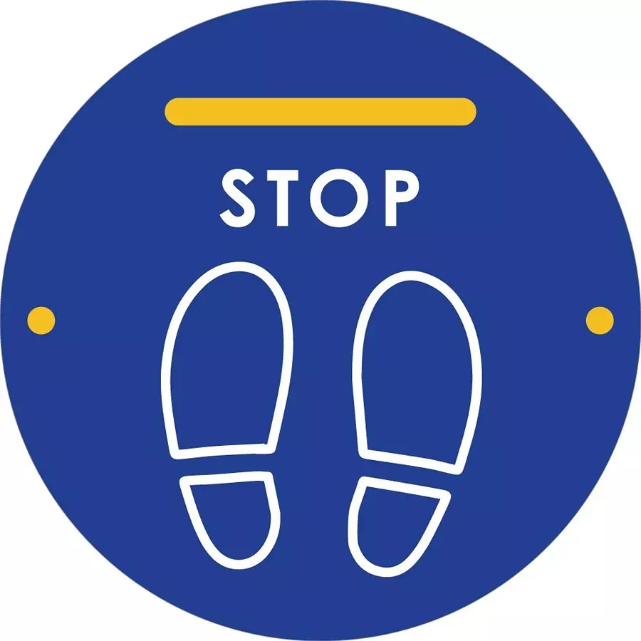 RS PRO Social Distancing Floor Mat Polyvinyl Chloride 350 mm Yellow, Blue Self Adhesive Stop Floor Sticker, 2847146