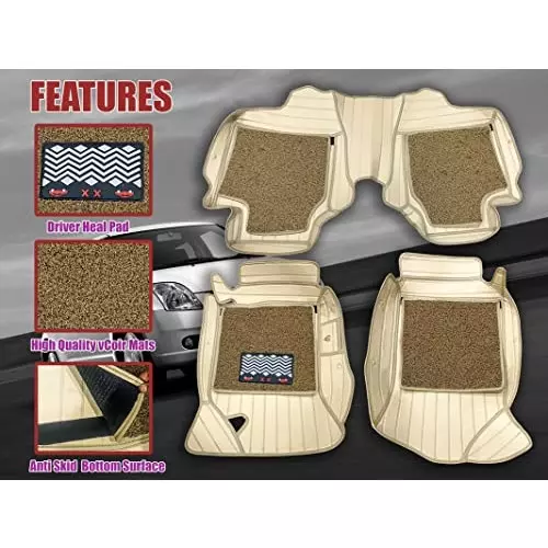 Auto Pearl 9X Car Floor Mats Luxury Leatherite Beige Compatible For Toyota Innova (2005-2012), 9XMAT_BEIGE_Innova_2005_2012