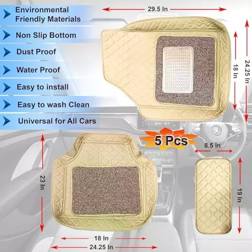 Auto Pearl 7D Universal Car Foot Mats Beige Compatible For Maruti Suzuki Ignis 2017-2019