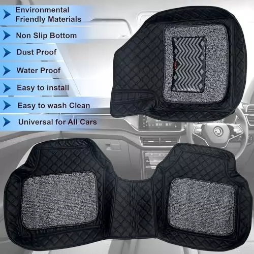 Auto Pearl 7D Universal Car Foot Mats Black Compatible For Tata Tiago 2020 Xb Xe Xm Model