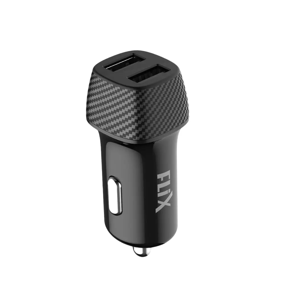 Flix Beetel Car Charger 2.4 A Dual USB 12 V Black, XCC-24D