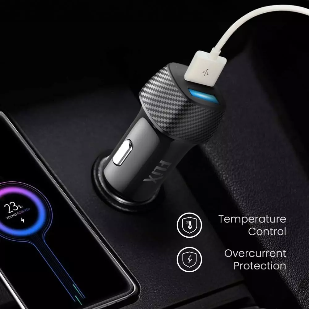 Flix Beetel Car Charger 2.4 A Dual USB 12 V Black, XCC-24D