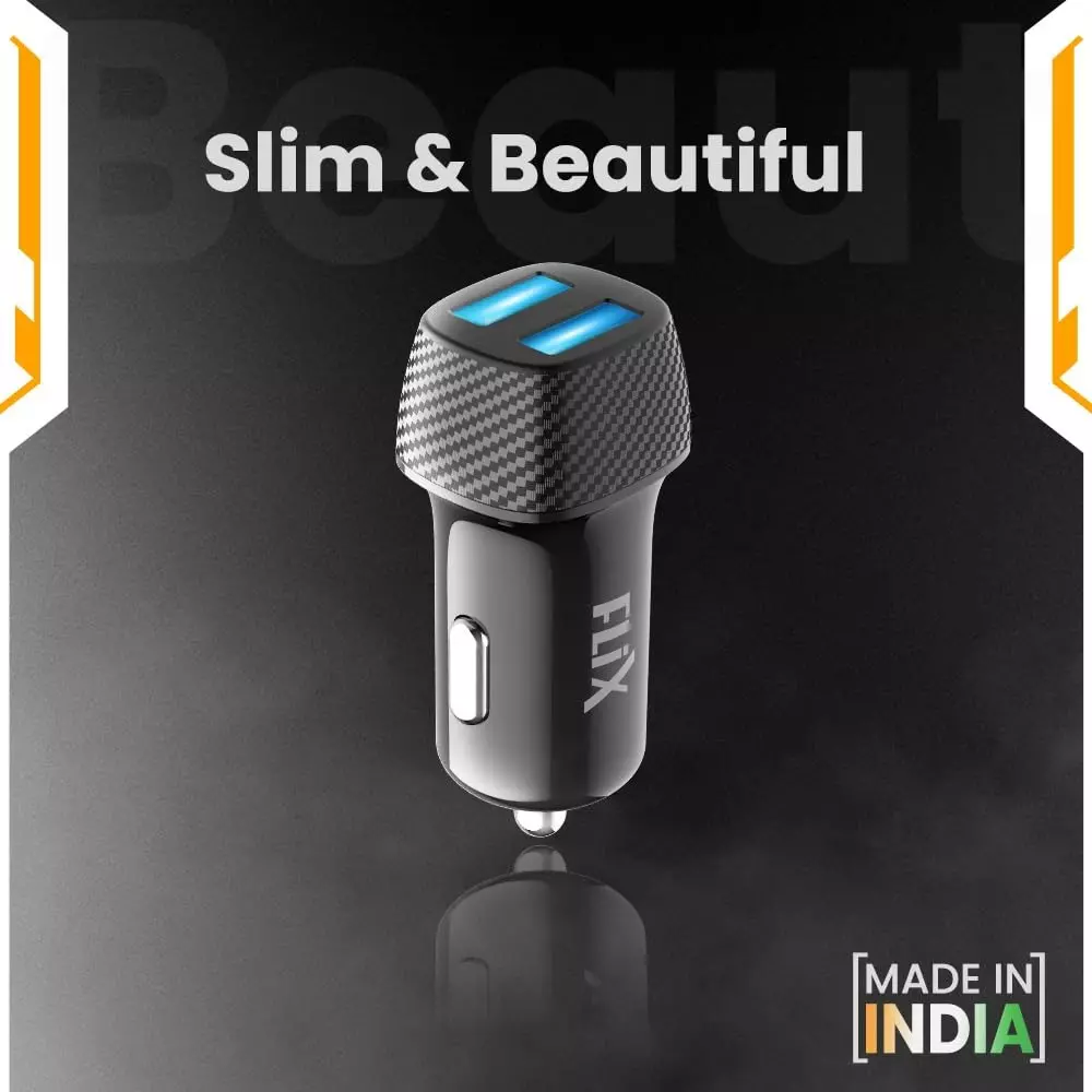 Flix Beetel Car Charger 2.4 A Dual USB 12 V Black, XCC-24D