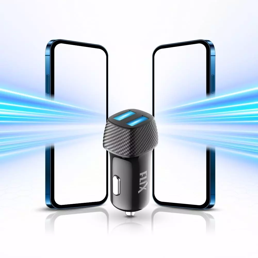 Flix Beetel Car Charger 2.4 A Dual USB 12 V Black, XCC-24D