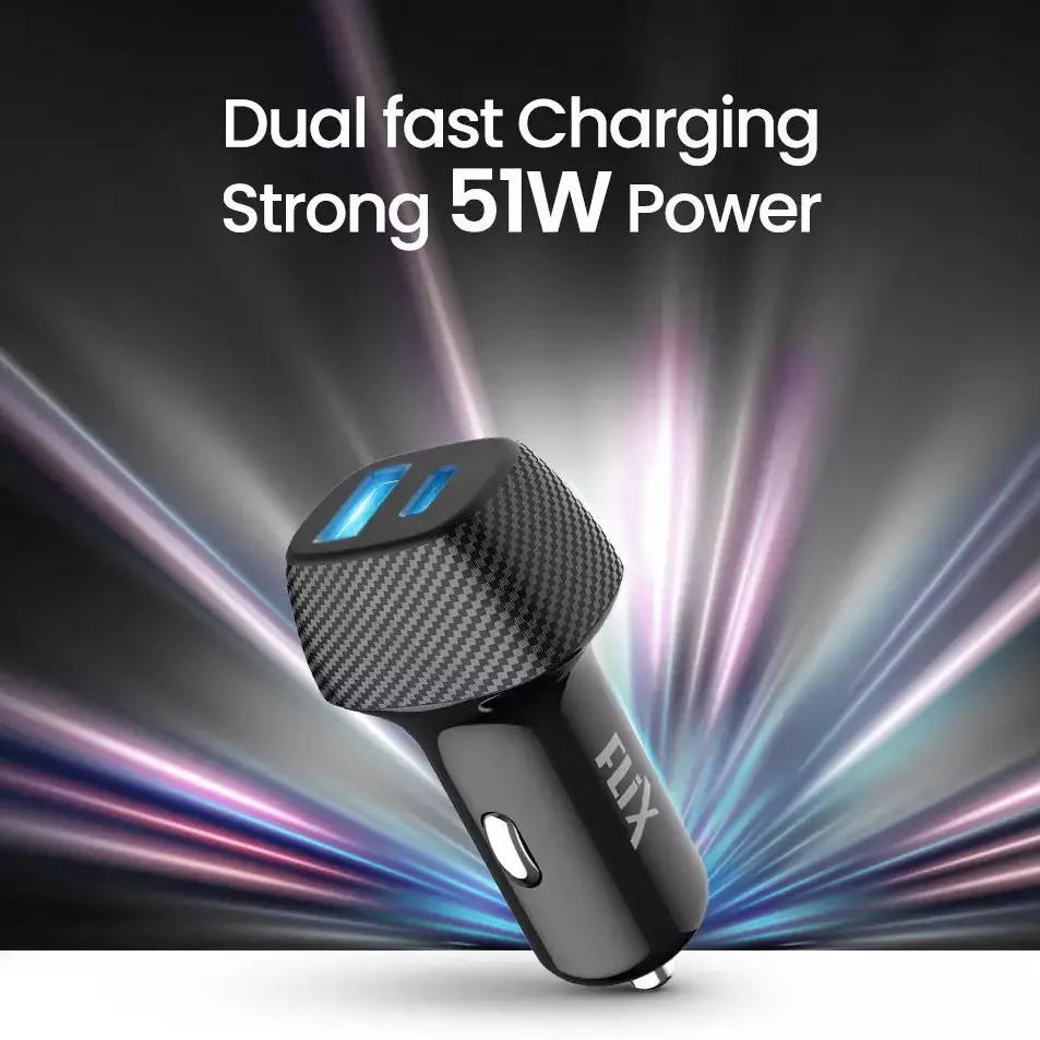 Flix Qualcomm 3.0 Car Charger 51 W Dual USB 2.4 A Current Rating, XCC-51D