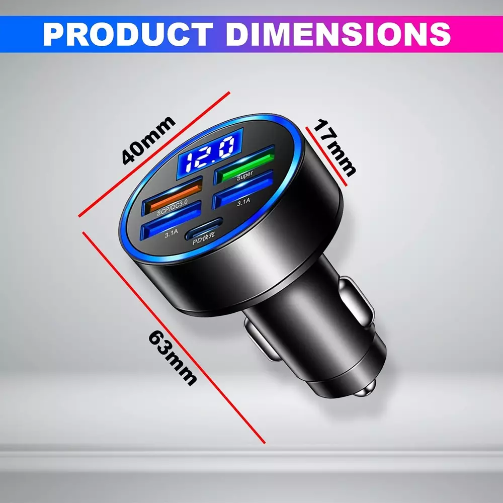 Amici Auto 5 USB Ports Car Charger 65 W USB Connector Type