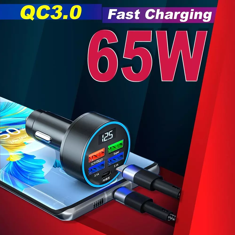 Amici Auto 5 USB Ports Car Charger 65 W USB Connector Type