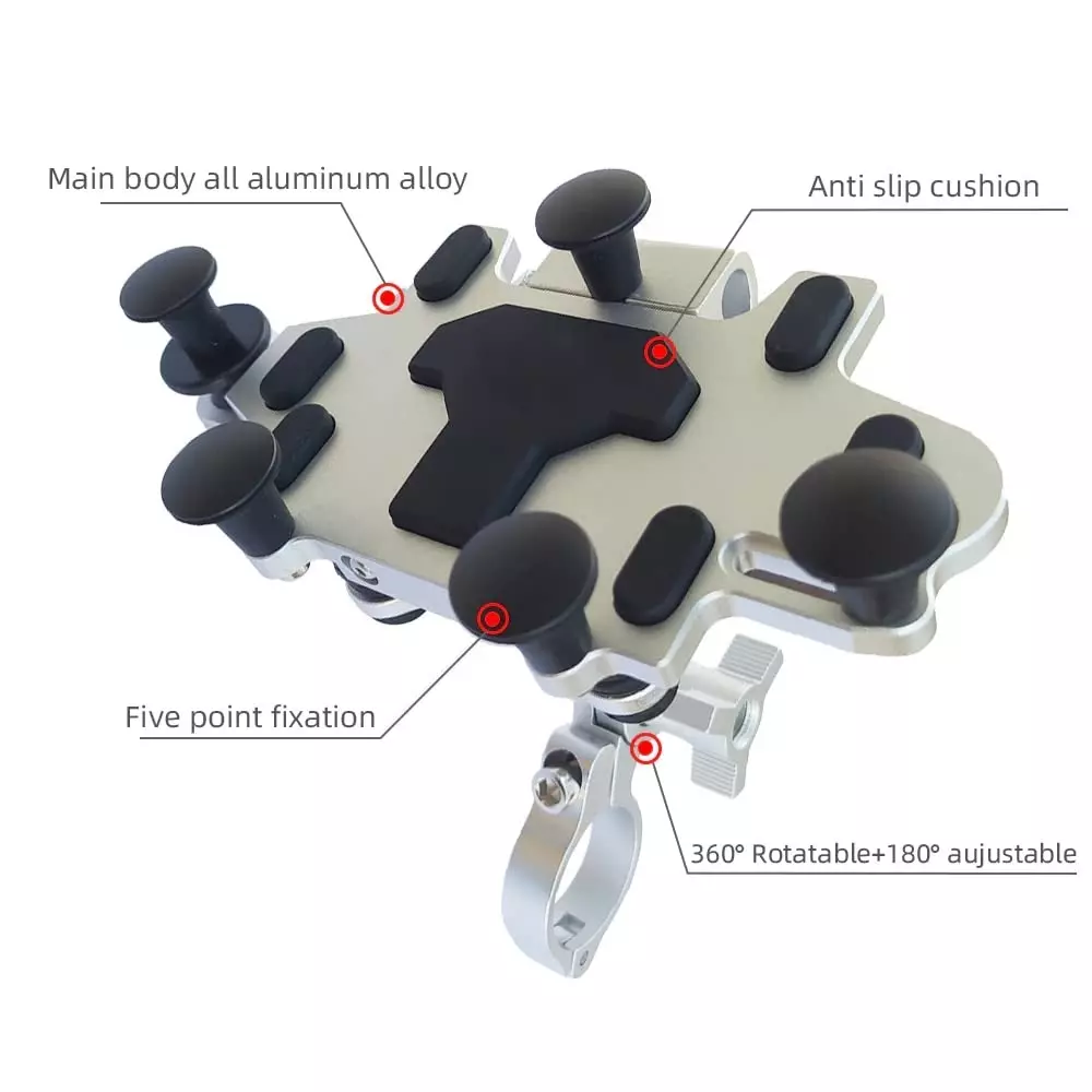 Amici Auto Motorcycle Phone Mount Holder Aluminum Frame Compatible with 129 mm (5.1 inch) to 183 mm (7.2 Inch) Phone