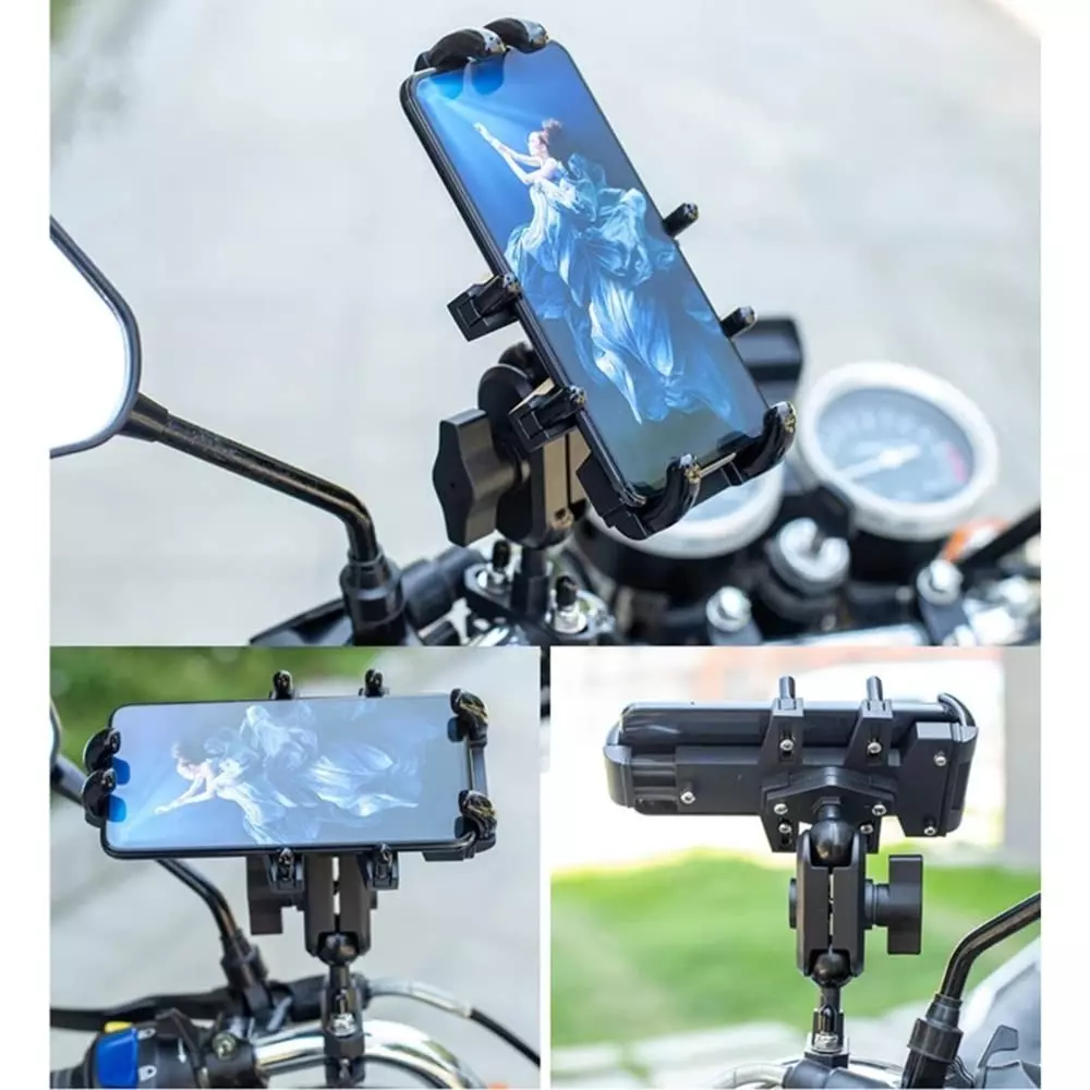 Amici Auto Motorcycle Phone Holder Aluminium Alloy Frame Compatible with 119 mm (4.7 inch) to 183 mm (7.2 inch) Phone