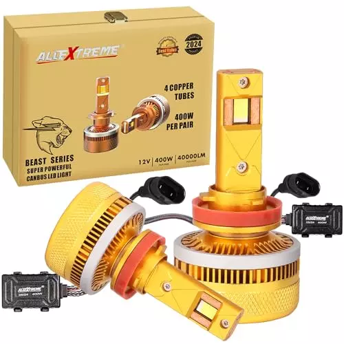 Allextreme H8 LED Head Lamp Conversion Kit 400 W 40000 lm 6000 K with 4 Copper Tubes for Cars, ‎ALLBEAST01-H8 (Pack of 2)