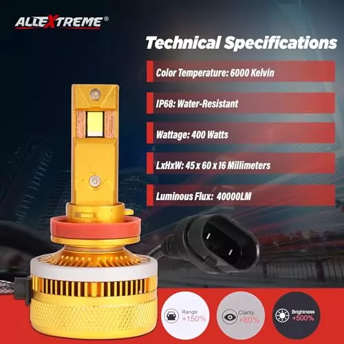 Allextreme H8 LED Head Lamp Conversion Kit 400 W 40000 lm 6000 K with 4 Copper Tubes for Cars, ‎ALLBEAST01-H8 (Pack of 2)