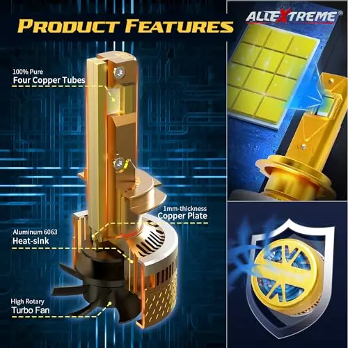 Allextreme H8 LED Head Lamp Conversion Kit 400 W 40000 lm 6000 K with 4 Copper Tubes for Cars, ‎ALLBEAST01-H8 (Pack of 2)