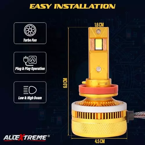 Allextreme H8 LED Head Lamp Conversion Kit 400 W 40000 lm 6000 K with 4 Copper Tubes for Cars, ‎ALLBEAST01-H8 (Pack of 2)