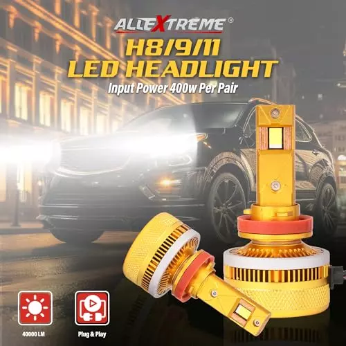 Allextreme H8 LED Head Lamp Conversion Kit 400 W 40000 lm 6000 K with 4 Copper Tubes for Cars, ‎ALLBEAST01-H8 (Pack of 2)