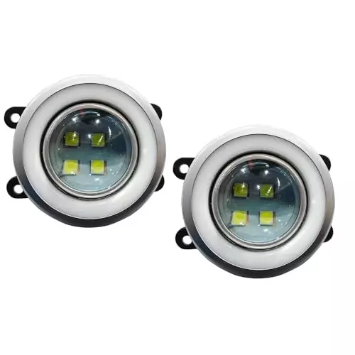 Auto Pearl 4 LED 3 in 1 Chrome Ring DRL Fog Lamp White, Yellow & Blue Compatible For Maruti Suzuki Ertiga (2019-2022)