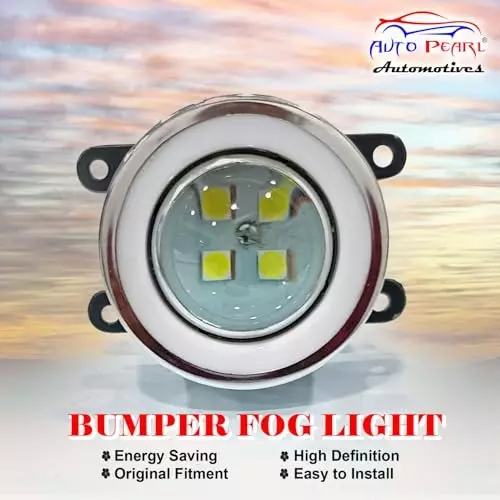 Auto Pearl 4 LED 3 in 1 Chrome Ring DRL Fog Lamp White, Yellow & Blue Compatible For Maruti Suzuki Ertiga (2019-2022)