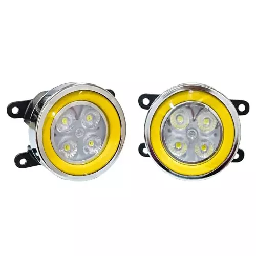 Auto Pearl 4 LED Chrome Ring DRL Fog Lamp Yellow Compatible For Renault Logan