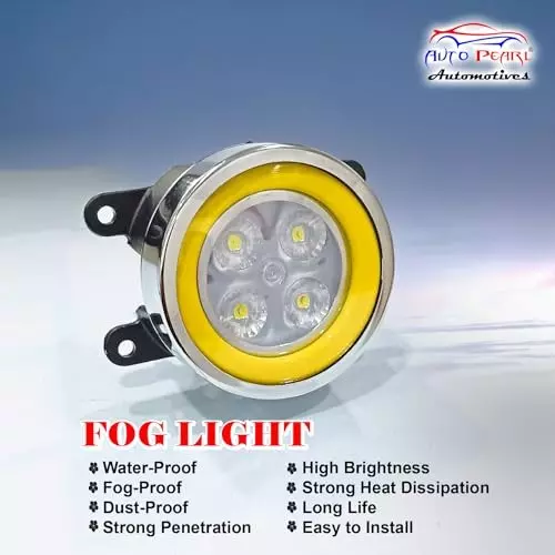Auto Pearl 4 LED Chrome Ring DRL Fog Lamp Yellow Compatible For Maruti Suzuki Ertiga Type-2 (2015-2018)
