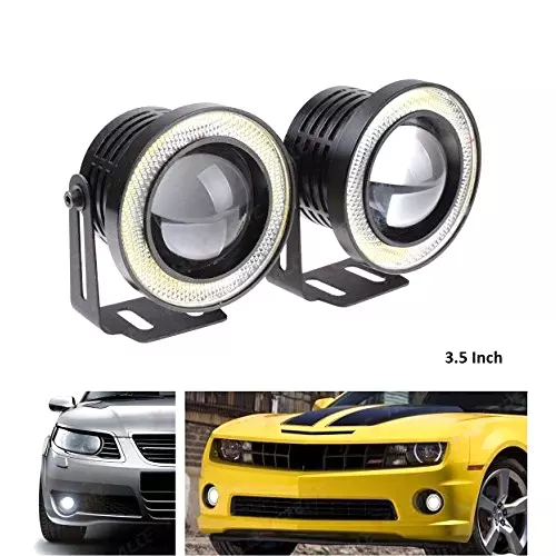 Allextreme Universal Car Projector LED Fog Light with White Light Halo Angel Eye Rings for SUV, Car, EX35IFL (Pack of 2)
