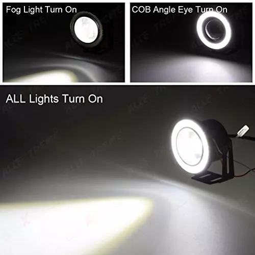 Allextreme Universal Car Projector LED Fog Light with White Light Halo Angel Eye Rings for SUV, Car, EX35IFL (Pack of 2)