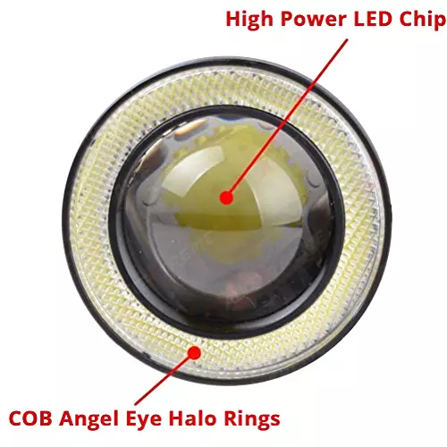 Allextreme Universal Car Projector LED Fog Light with White Light Halo Angel Eye Rings for SUV, Car, EX35IFL (Pack of 2)
