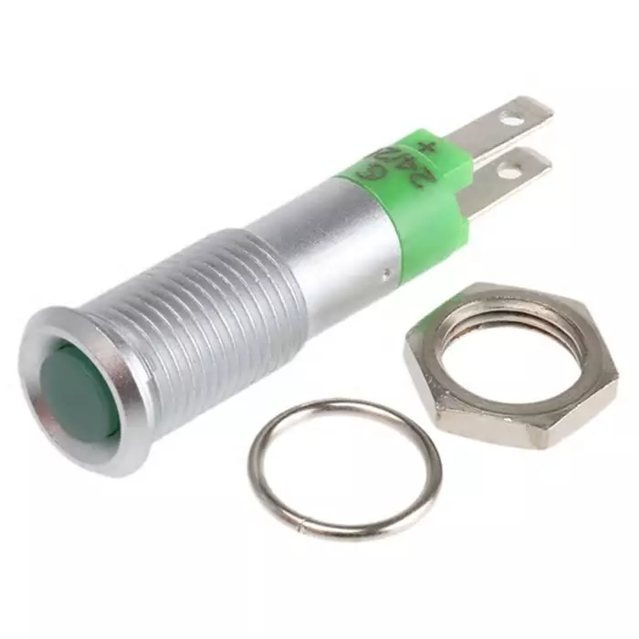 Signal Construct Green Indicator 24V 8 mm Mounting Hole Size Solder Tab Termination, SMFP08214