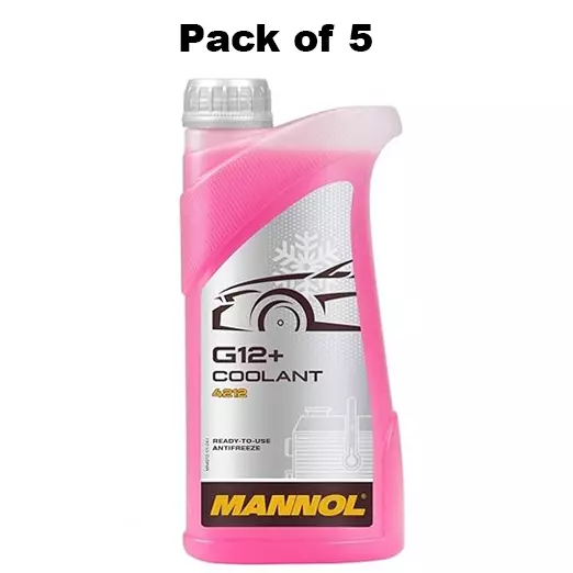 Mannol 4212 G12+ Coolant Antifreeze Synthetic 1 L Pink, 4212 (Pack of 5)