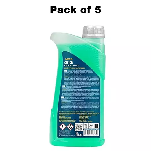 Mannol G13 4213 High-Tech Coolant Antifreeze 1 L Green, 4213 (Pack of 5)