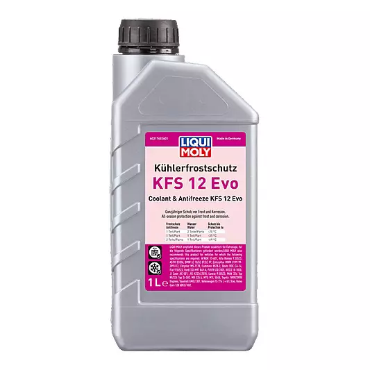 Liqui Moly 1 L KFS 12 Evo Coolant & Antifreeze 1.1 g/cm³ at 20°C Density and 122 °C Flash Point, 21740