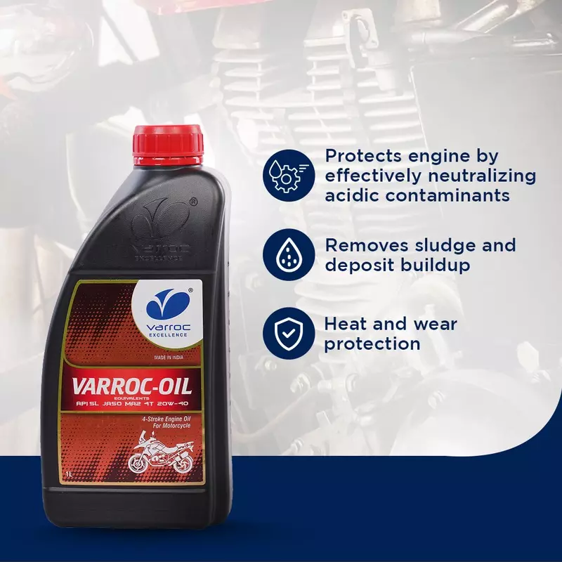 Varroc SAE 20W-40 SL MA2 Mineral Engine Oil 1 L for 2 Wheeler, VOIL-20W40-1000SL (Pack of 12)