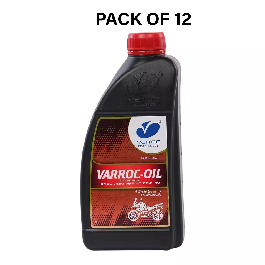 Varroc SAE 20W-40 SL MA2 Mineral Engine Oil 1 L for 2 Wheeler, VOIL-20W40-1000SL (Pack of 12)